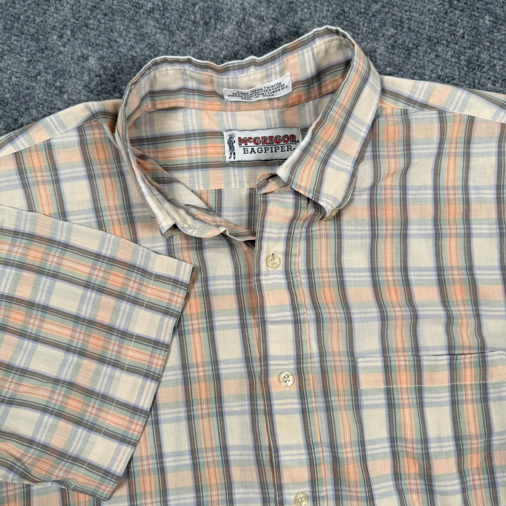 McGregor Bagpiper Shirt Large Plaid Short Sleeve Button Up Men's‎
